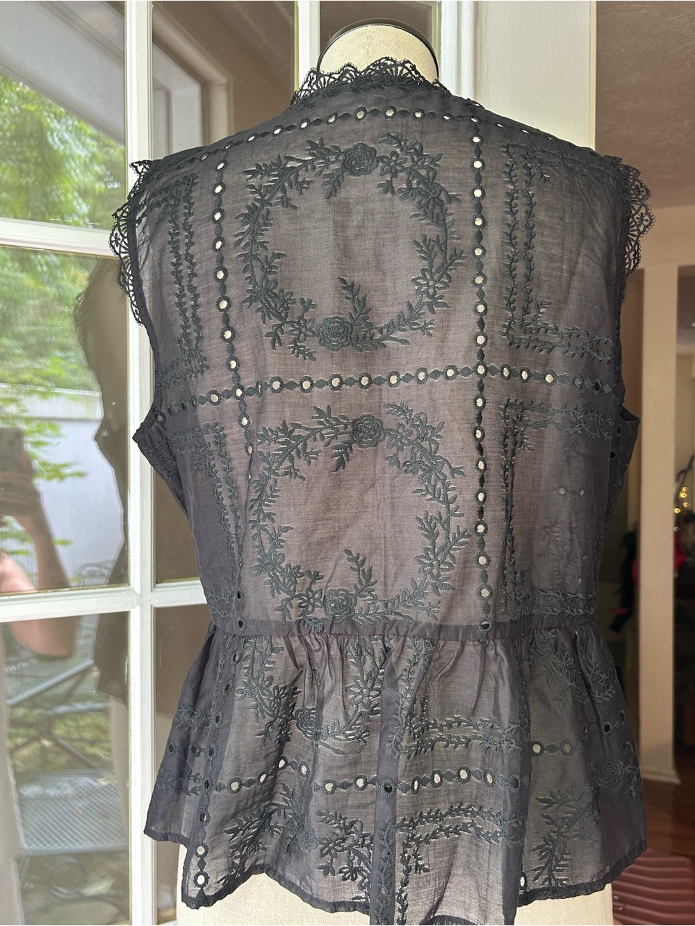 Calypso St. Barth Black embroidered lace Trim tie front Peplum top. Brand new. - Picture 5 of 15